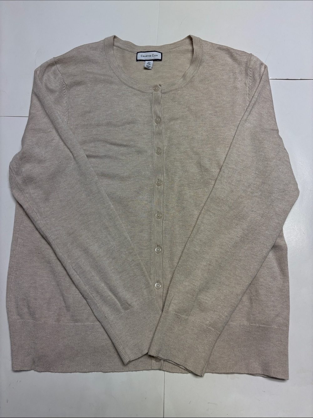 Women’s beige Charter Club crew neck cardigan size XL